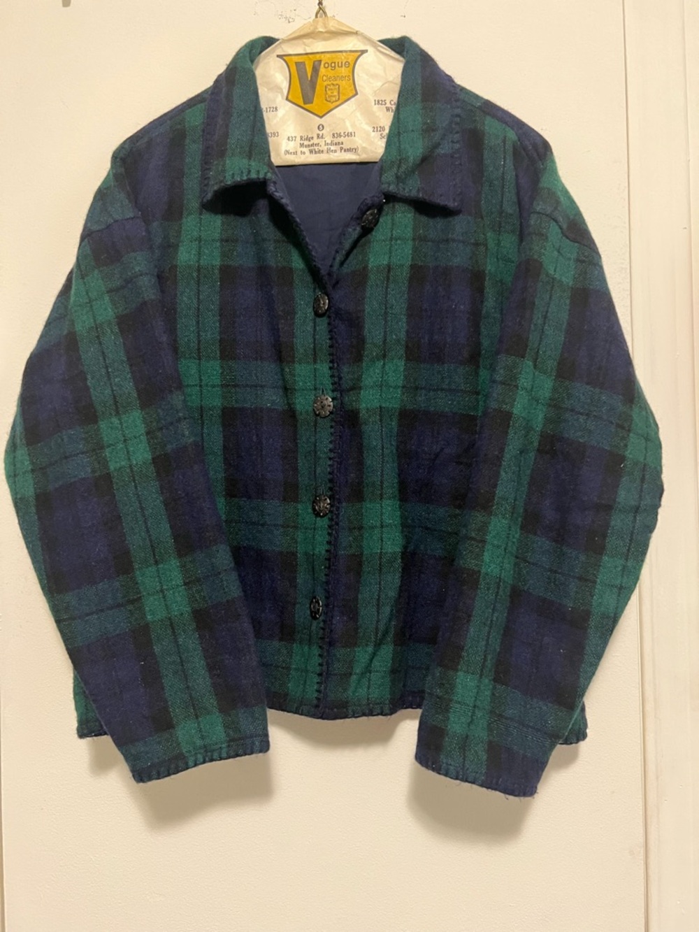 Pendleton Green and Navy Plaid Button-Down Wool Jacket